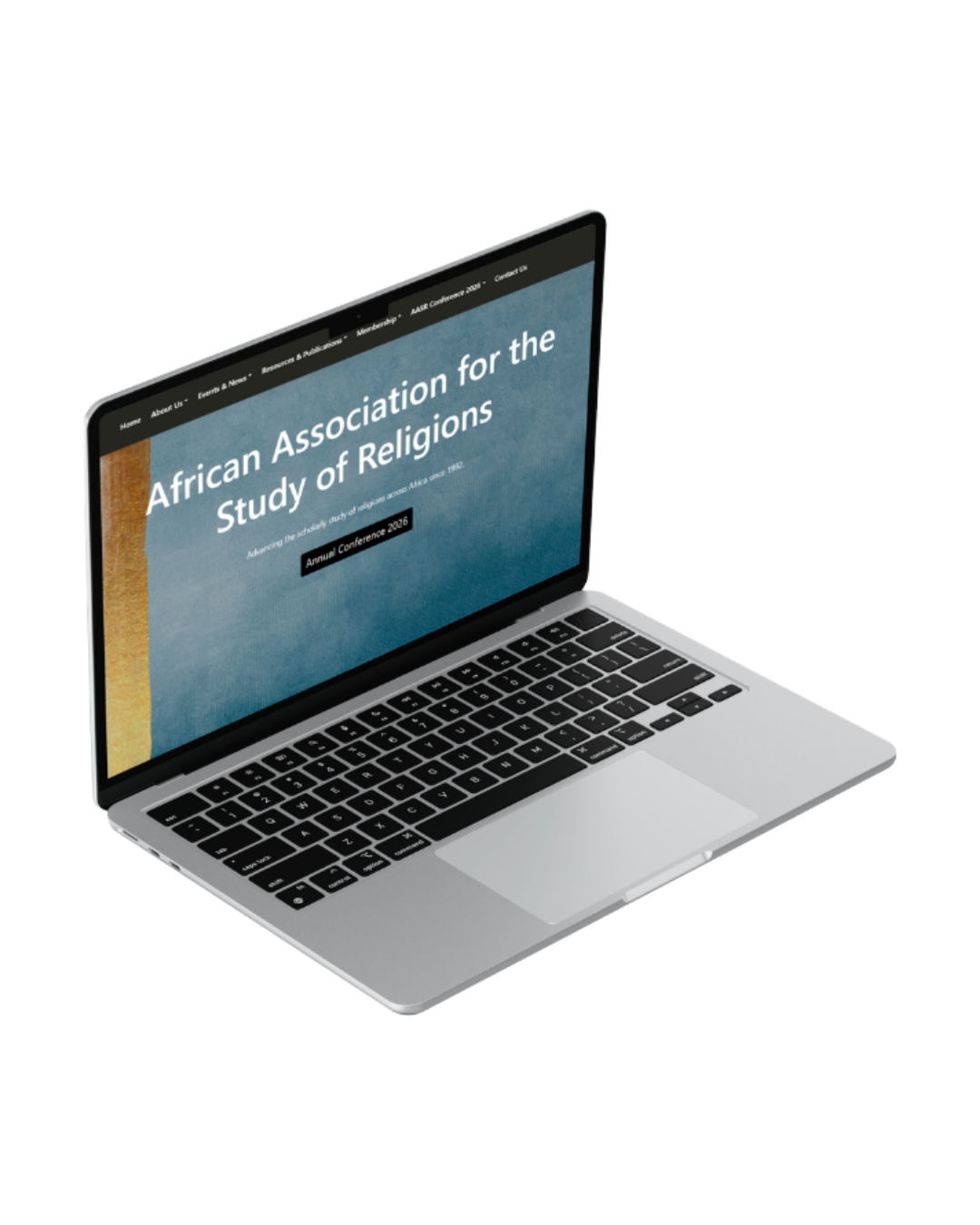 Laptop showing the African Association for the Study of Religions website